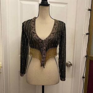 Western fashion mesh beaded cropped blazer, XS